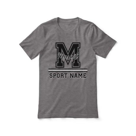 Custom School Mascot Shirt With Large Initial, Mascot & Sport Name on a Unisex T-Shirt