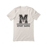 Custom School Mascot Shirt With Large Initial, Mascot & Sport Name on a Unisex T-Shirt