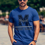 Custom School Mascot Shirt With Large Initial, Mascot & Sport Name on a Unisex T-Shirt