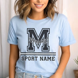 Custom School Mascot Shirt With Large Initial, Mascot & Sport Name on a Unisex T-Shirt