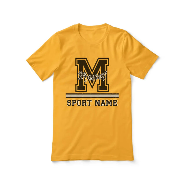 Custom School Mascot Shirt With Large Initial, Mascot & Sport Name on a Unisex T-Shirt