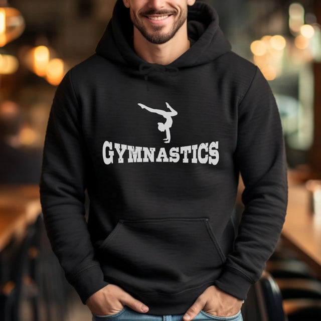 Basic Gymnastics with Gymnast Icon on a Hoodie with a White Graphic