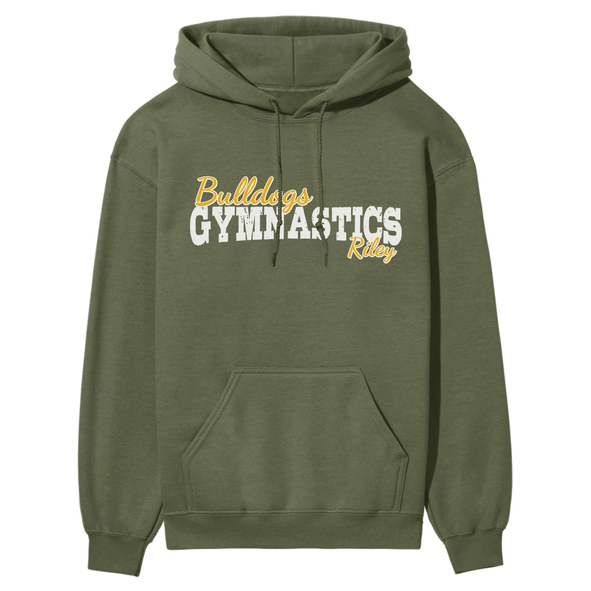 Custom Gymnastics Mascot and Gymnast Name on a Hoodie with a White Graphic