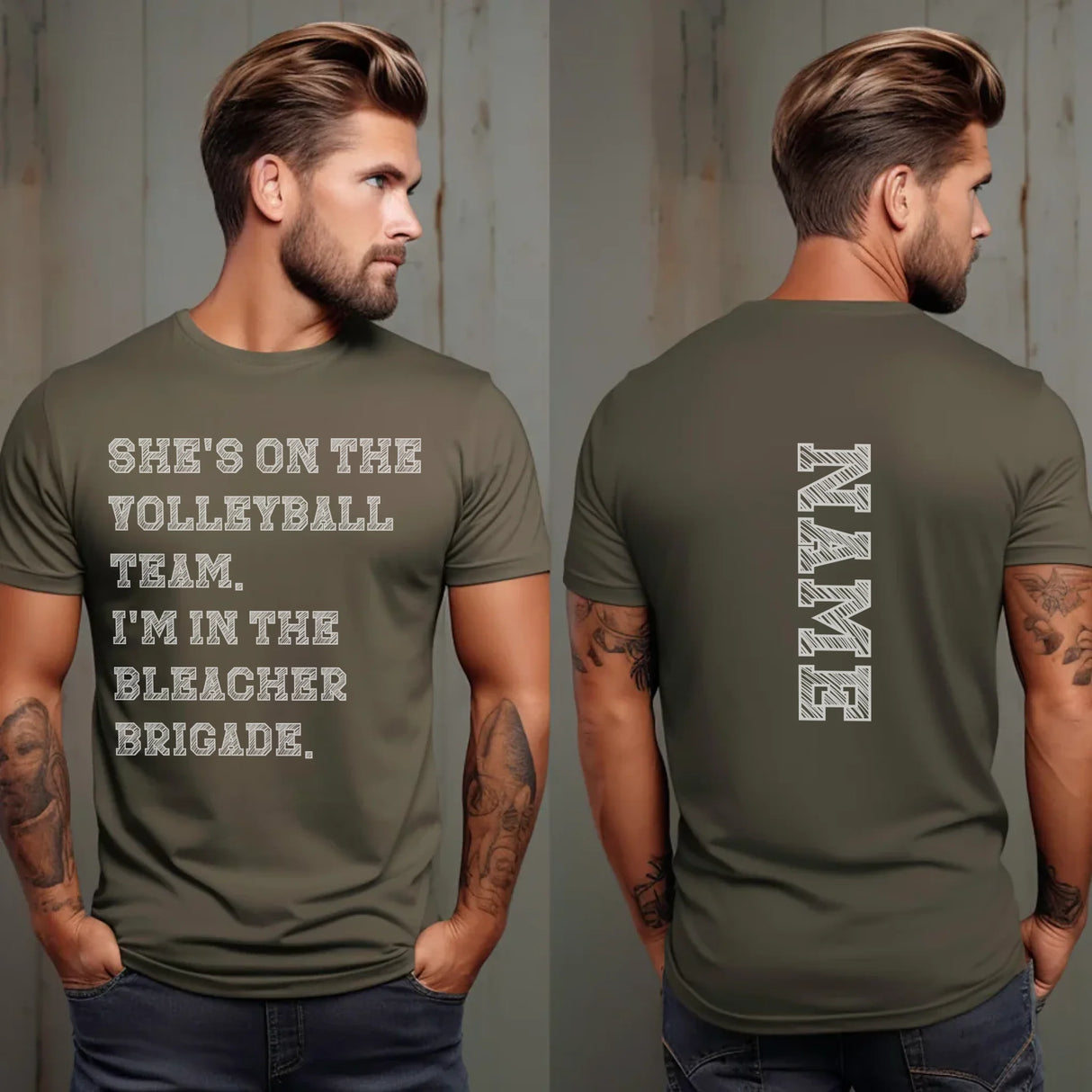 They're a Volleyball Player And I'm In The Bleacher Brigade with Volleyball Player Name on a Unisex T-Shirt