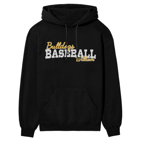 Custom Baseball Mascot and Baseball Player Name on a Hoodie with a White Graphic