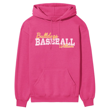 Custom Baseball Mascot and Baseball Player Name on a Hoodie with a White Graphic