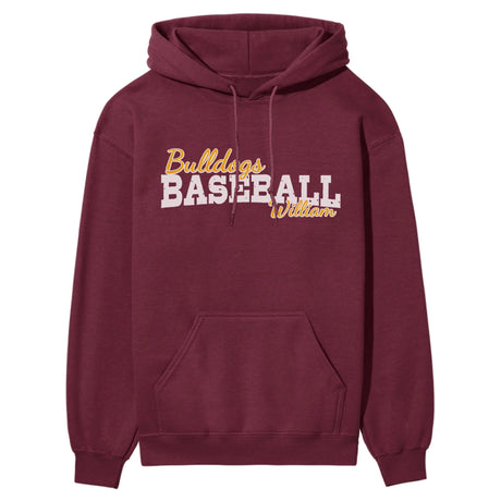 Custom Baseball Mascot and Baseball Player Name on a Hoodie with a White Graphic