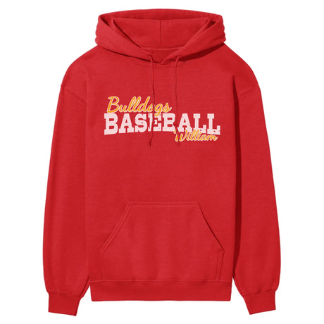 Custom Baseball Mascot and Baseball Player Name on a Hoodie with a White Graphic