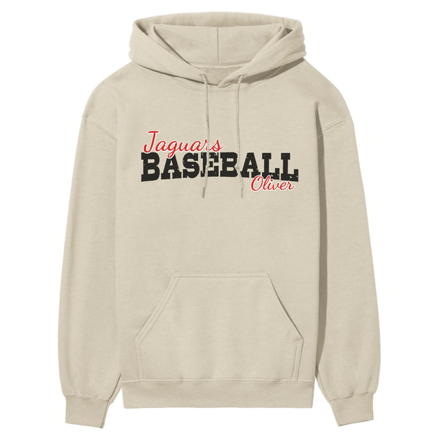 Custom Baseball Mascot and Baseball Player Name on a Hoodie with a Black Graphic