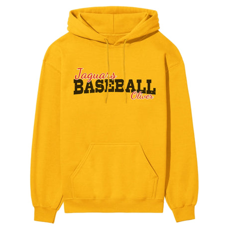 Custom Baseball Mascot and Baseball Player Name on a Hoodie with a Black Graphic