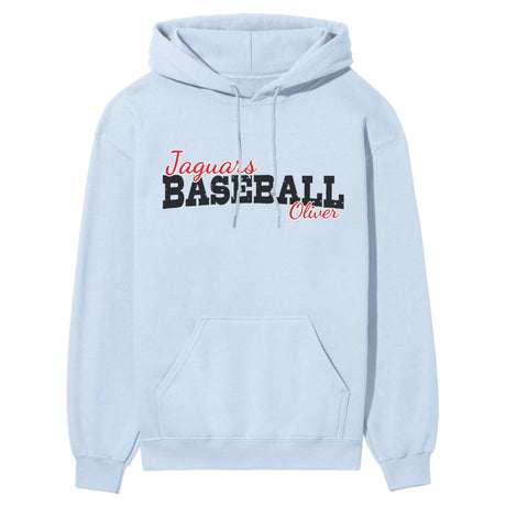 Custom Baseball Mascot and Baseball Player Name on a Hoodie with a Black Graphic