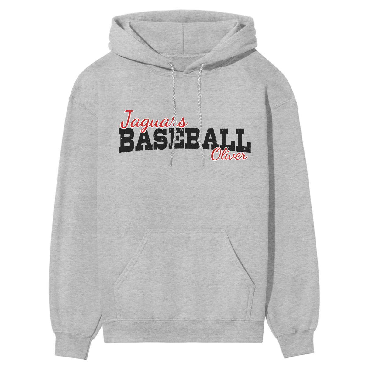 Custom Baseball Mascot and Baseball Player Name on a Hoodie with a Black Graphic