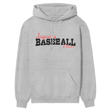 Custom Baseball Mascot and Baseball Player Name on a Hoodie with a Black Graphic