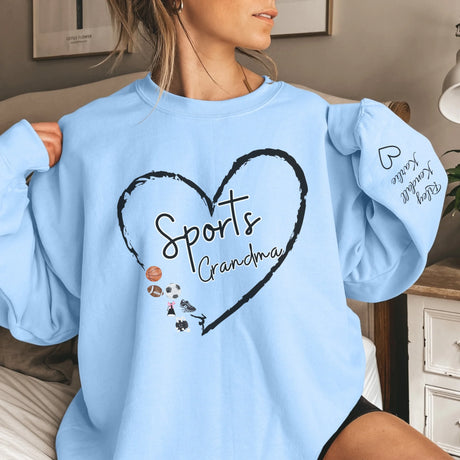 Custom Sports Grandma With Names On Sleeve on a Sweatshirt