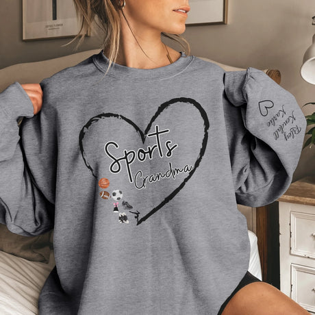 Custom Sports Grandma With Names On Sleeve on a Sweatshirt