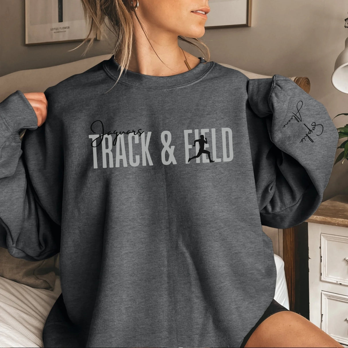 Personalized Pole Vault on a Sweatshirt With Modern Bold Design and Pole Vaulter Name on Sleeve on a Sweatshirt