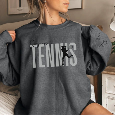 Personalized Tennis on a Sweatshirt With Modern Bold Design and Tennis Player Name on Sleeve on a Sweatshirt