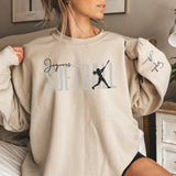 Personalized Softball on a Sweatshirt With Modern Bold Design and Softball Player Name on Sleeve on a Sweatshirt