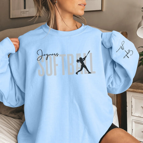 Personalized Softball on a Sweatshirt With Modern Bold Design and Softball Player Name on Sleeve on a Sweatshirt