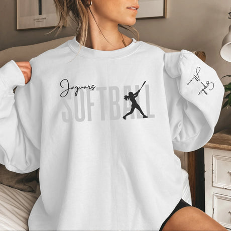 Personalized Softball on a Sweatshirt With Modern Bold Design and Softball Player Name on Sleeve on a Sweatshirt