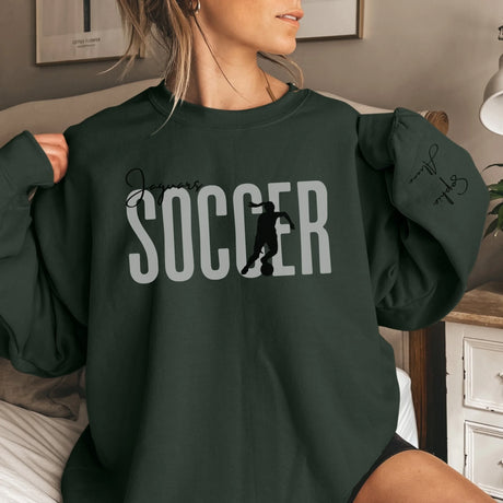 Personalized Soccer on a Sweatshirt With Modern Bold Design and Soccer Player Name on Sleeve on a Sweatshirt