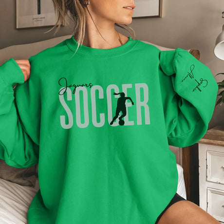 Personalized Soccer on a Sweatshirt With Modern Bold Design and Soccer Player Name on Sleeve on a Sweatshirt