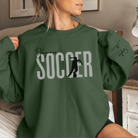 Personalized Soccer on a Sweatshirt With Modern Bold Design and Soccer Player Name on Sleeve on a Sweatshirt