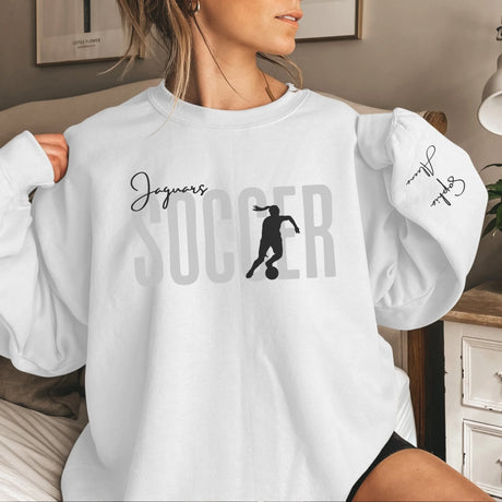 Personalized Soccer on a Sweatshirt With Modern Bold Design and Soccer Player Name on Sleeve on a Sweatshirt