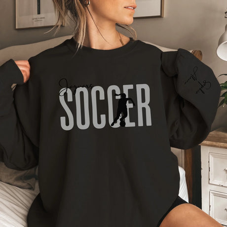 Personalized Soccer on a Sweatshirt With Modern Bold Design and Soccer Player Name on Sleeve on a Sweatshirt