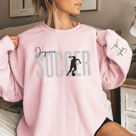 Personalized Soccer on a Sweatshirt With Modern Bold Design and Soccer Player Name on Sleeve on a Sweatshirt