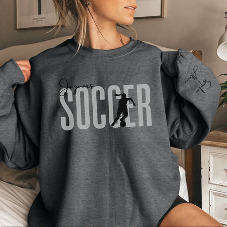 Personalized Soccer on a Sweatshirt With Modern Bold Design and Soccer Player Name on Sleeve on a Sweatshirt
