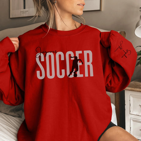Personalized Soccer on a Sweatshirt With Modern Bold Design and Soccer Player Name on Sleeve on a Sweatshirt