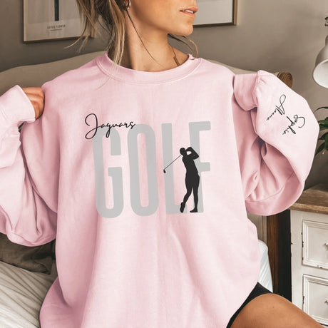 Personalized Golf on a Sweatshirt With Modern Bold Design and Golfer Name on Sleeve on a Sweatshirt