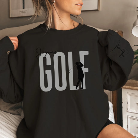 Personalized Golf on a Sweatshirt With Modern Bold Design and Golfer Name on Sleeve on a Sweatshirt