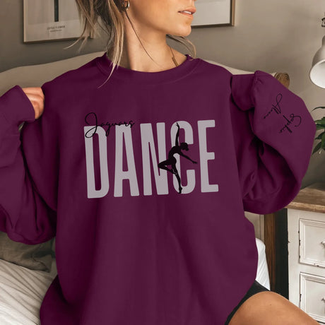 Personalized Dance on a Sweatshirt With Modern Bold Design and Dancer Name on Sleeve on a Sweatshirt