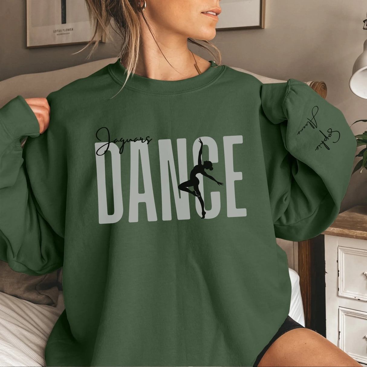 Personalized Dance on a Sweatshirt With Modern Bold Design and Dancer Name on Sleeve on a Sweatshirt