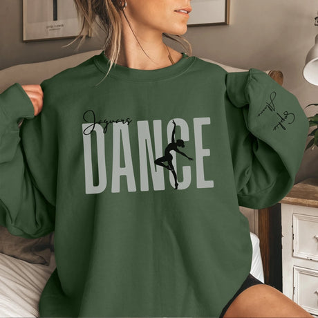 Personalized Dance on a Sweatshirt With Modern Bold Design and Dancer Name on Sleeve on a Sweatshirt