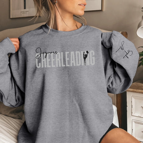 Personalized Cheer on a Sweatshirt With Modern Bold Design and Cheerleader Name on Sleeve on a Sweatshirt
