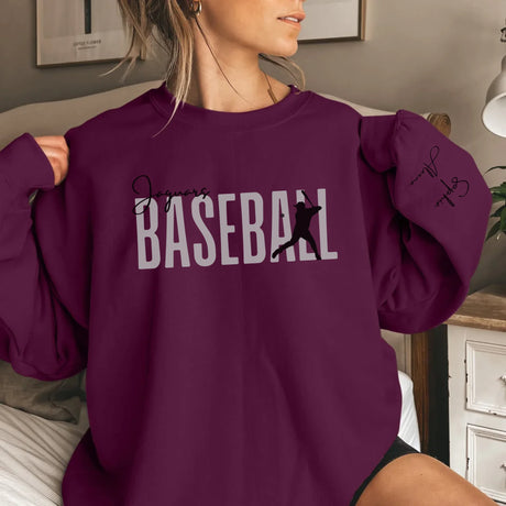 Personalized Baseball on a Sweatshirt With Modern Bold Design and Baseball Player Name on Sleeve on a Sweatshirt