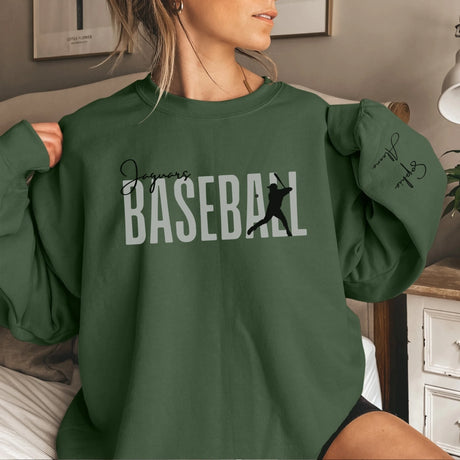 Personalized Baseball on a Sweatshirt With Modern Bold Design and Baseball Player Name on Sleeve on a Sweatshirt