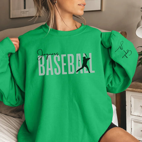 Personalized Baseball on a Sweatshirt With Modern Bold Design and Baseball Player Name on Sleeve on a Sweatshirt