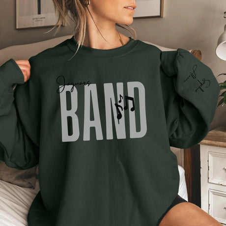 Personalized Band on a Sweatshirt With Modern Bold Design and Musician Name on Sleeve on a Sweatshirt