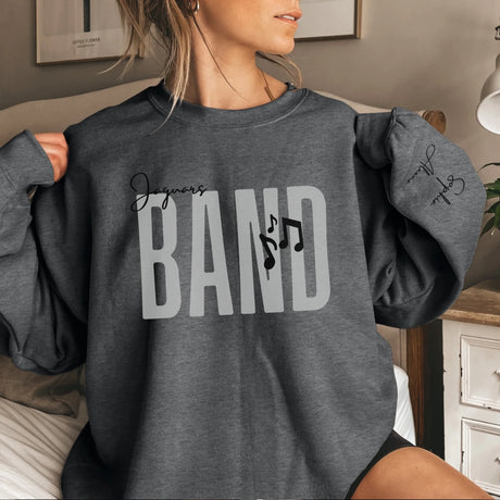 Personalized Band on a Sweatshirt With Modern Bold Design and Musician Name on Sleeve on a Sweatshirt
