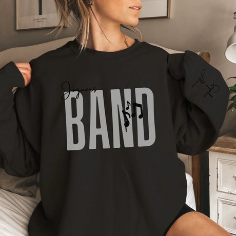 Personalized Band on a Sweatshirt With Modern Bold Design and Musician Name on Sleeve on a Sweatshirt