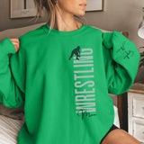 Personalized Wrestling Mom on a Sweatshirt With Mascot, Icon, and Wrestler Name on Sleeve on a Sweatshirt