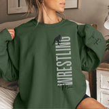 Personalized Wrestling Mom on a Sweatshirt With Mascot, Icon, and Wrestler Name on Sleeve on a Sweatshirt