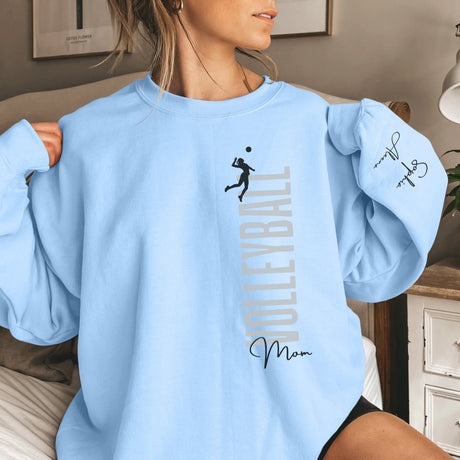 Personalized Volleyball Mom on a Sweatshirt With Mascot, Icon, and Volleyball Player Name on Sleeve on a Sweatshirt