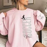 Personalized Soccer Mom on a Sweatshirt With Mascot, Icon, and Soccer Player Name on Sleeve on a Sweatshirt