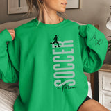 Personalized Soccer Mom on a Sweatshirt With Mascot, Icon, and Soccer Player Name on Sleeve on a Sweatshirt