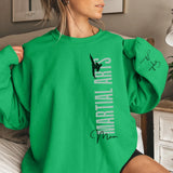Personalized Martial Arts Mom on a Sweatshirt With Mascot, Icon, and Martial Artist Name on Sleeve on a Sweatshirt